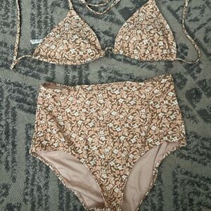 Aerie Floral Bikini with Pink and Brown Accents